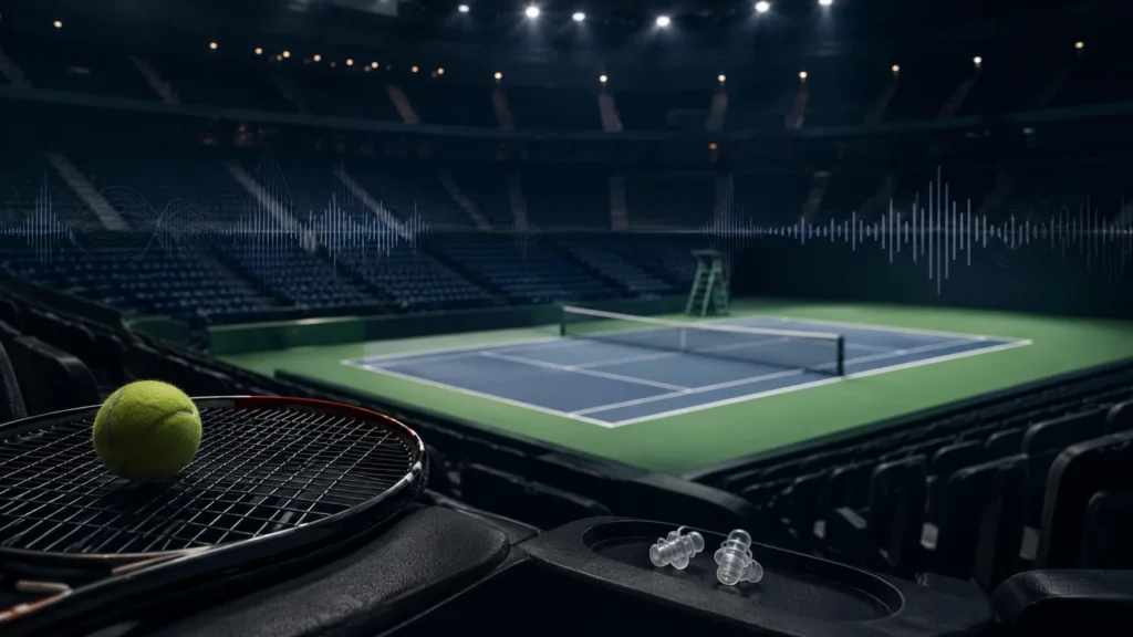 Court de tennis indoor avec protections auditives et onde sonore