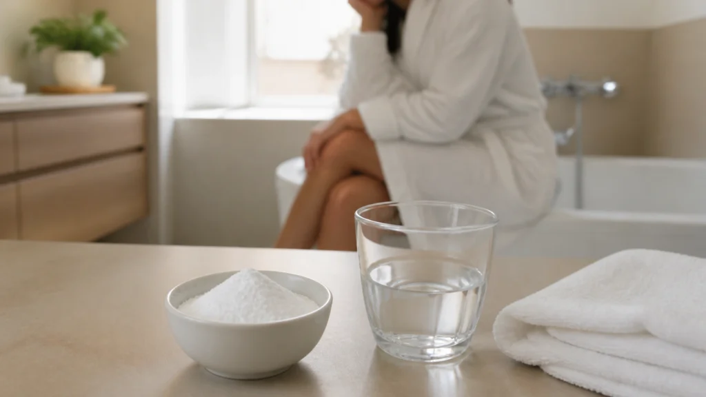 Illustration éditoriale pour l’article « Bicarbonate et mycose vulvaire : les risques de ce remède »
