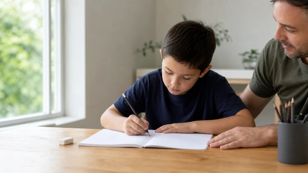 Illustration éditoriale pour l’article « Dysgraphie et dysorthographie : comment aider votre enfant »