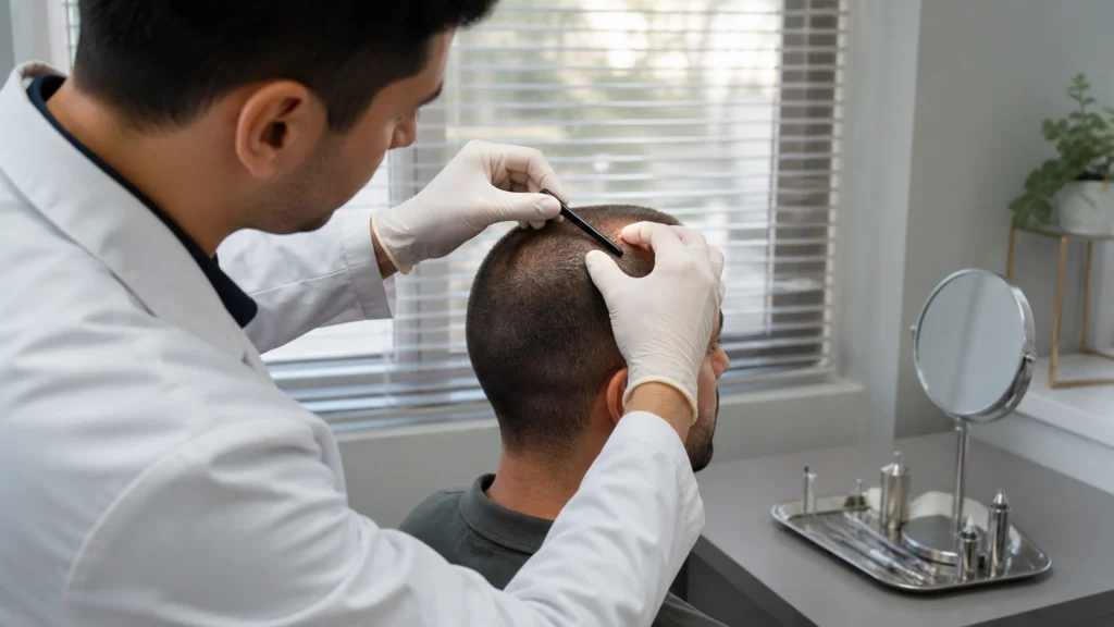 Illustration éditoriale pour l’article « Les étapes clés pour réussir votre greffe de cheveux »