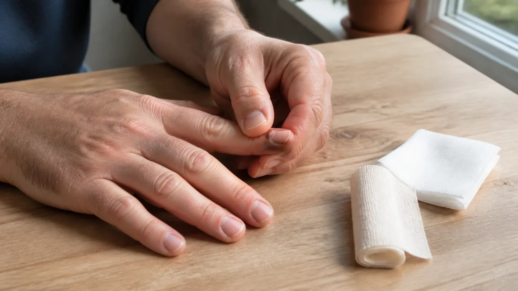 Illustration éditoriale pour l’article « Doigt tordu : que faire pour bien soigner votre blessure »