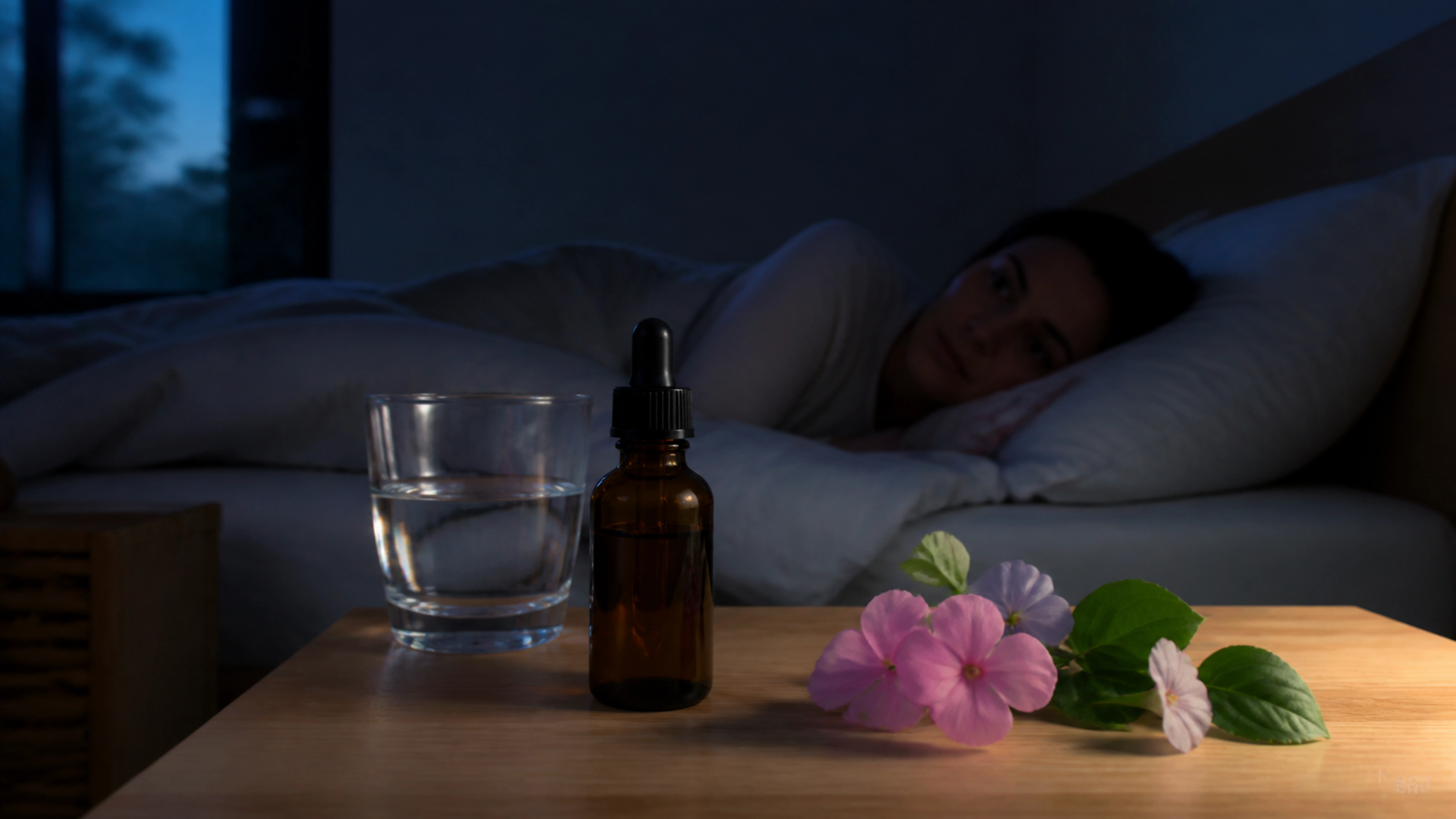 Illustration éditoriale pour l’article « Fleur de Bach et réveil nocturne : apaisez enfin vos nuits »